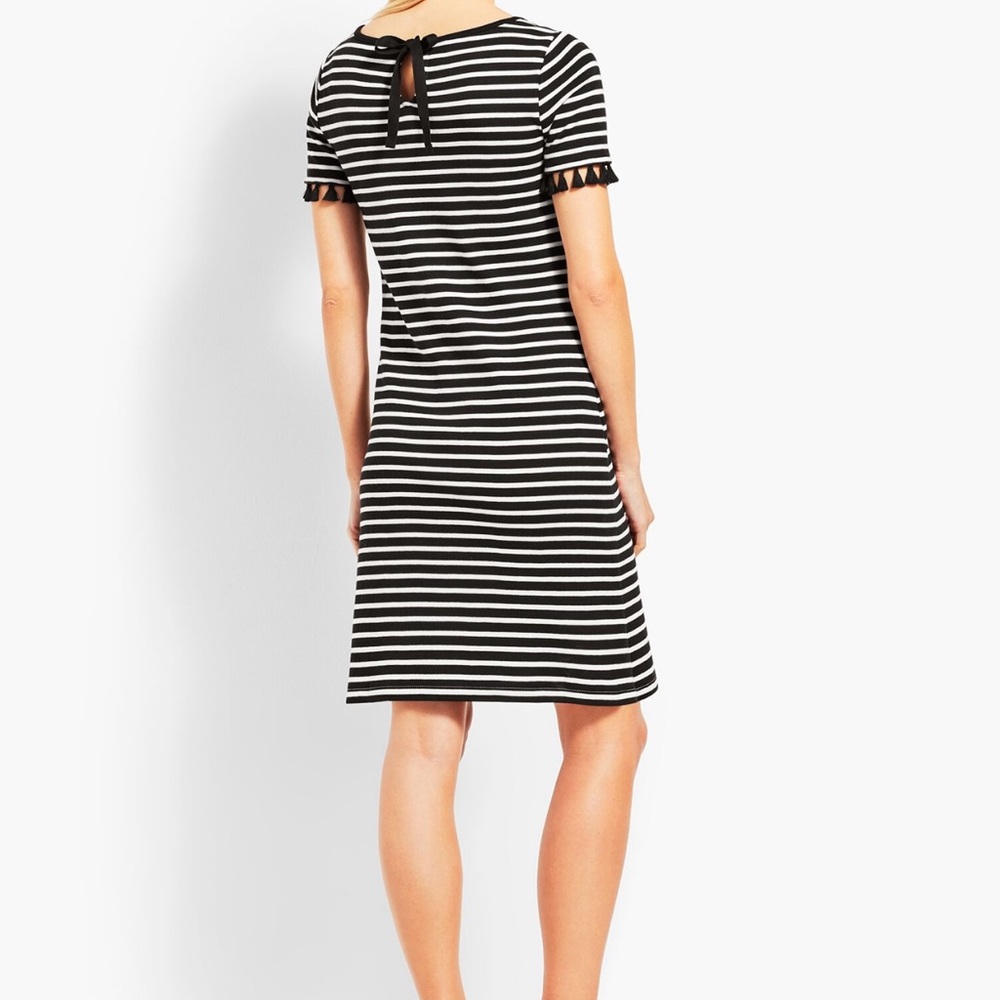 Talbots Navy and White Tassel Trim Shift Dress